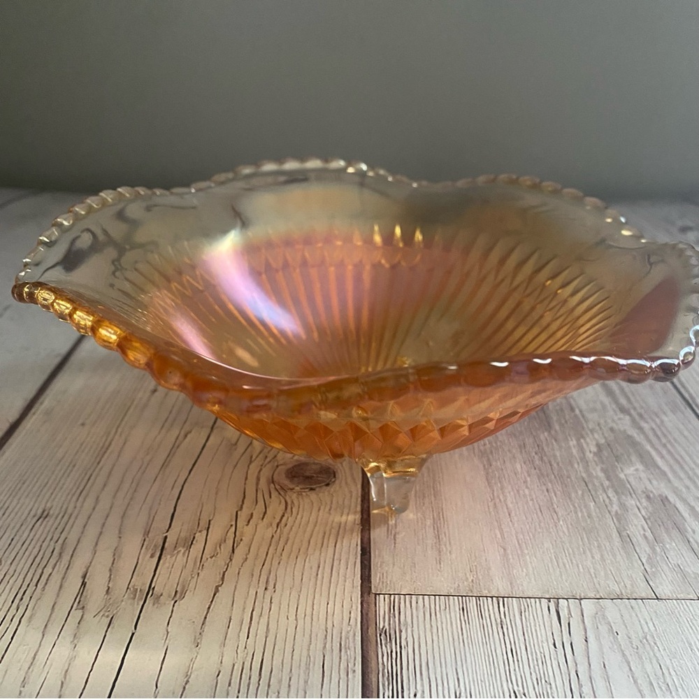 Vintage Fluted Marigold Carnival Glass Candy Dish - Picture 2 of 5